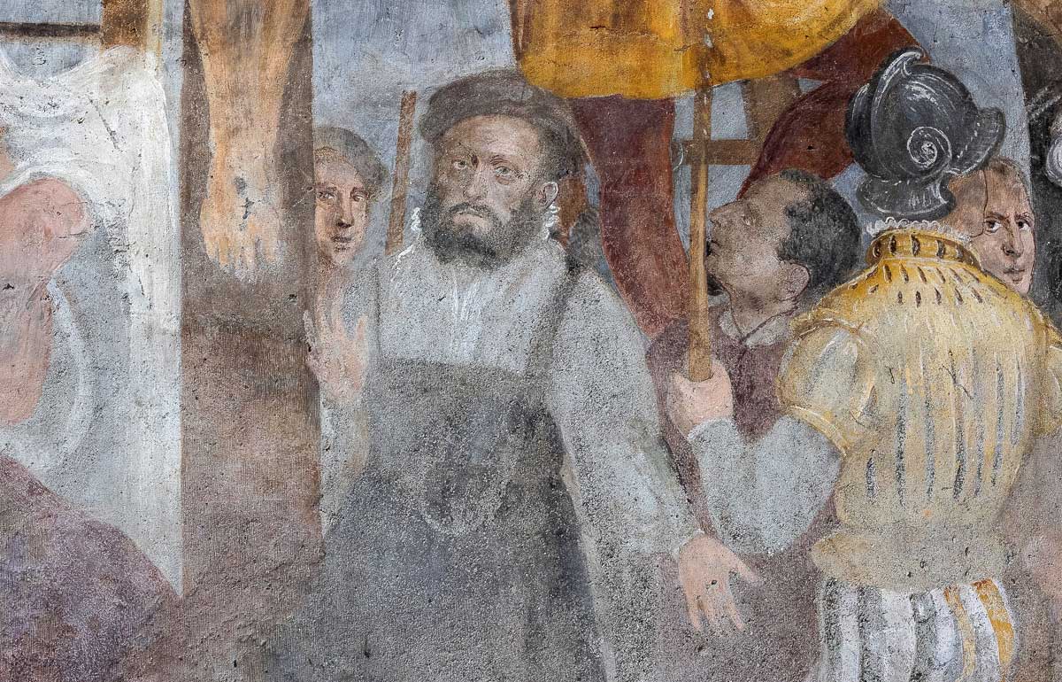 Presunto autoritratto del Valorsa, affresco della Deposizione, chiesa di S. Giorgio di Grosio